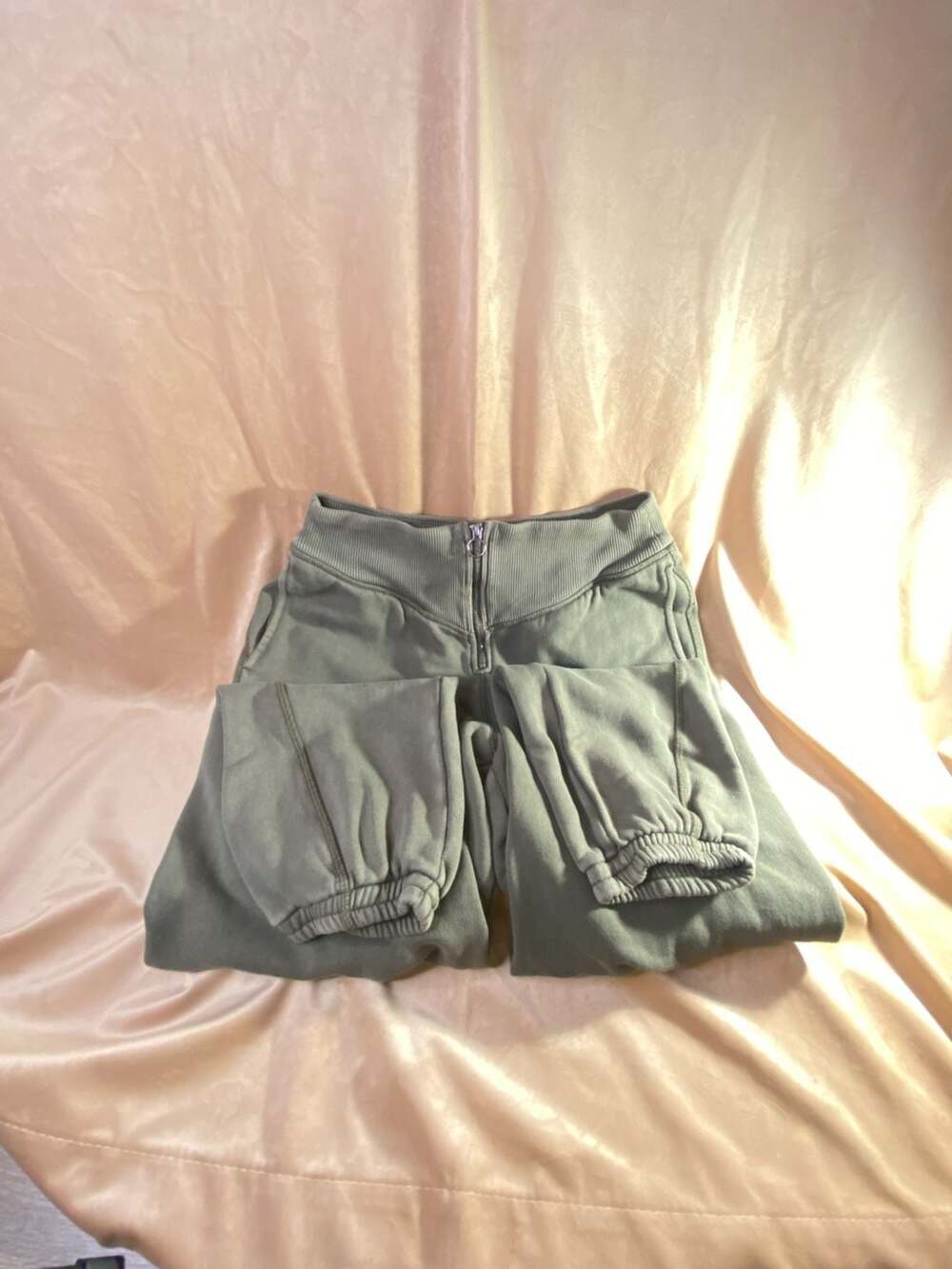 Aerie Front Zipper Green Joggers Sweatpants